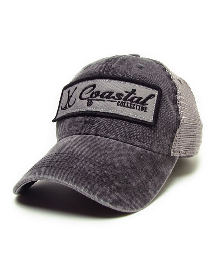 Washed Black Trucker Style Hat with Patch